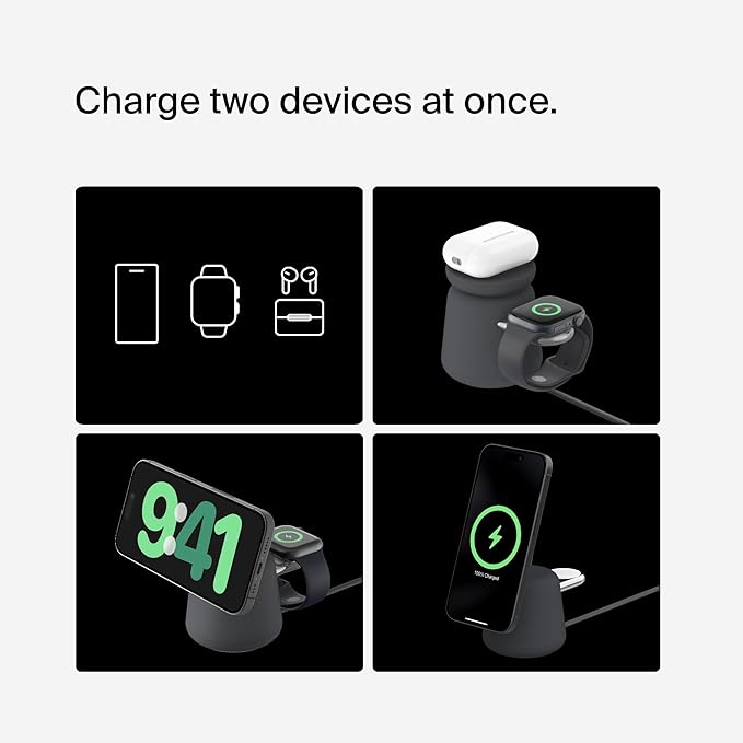 Belkin 2-in-1 Qi2 Wireless Charging Dock 15W Fast Charge iPhone Charger Compatible with iPhone 17, 16, 15, 14, and 13 Series, AirPods, and Other Qi2 Enabled Devices, Includes Power Supply - Black