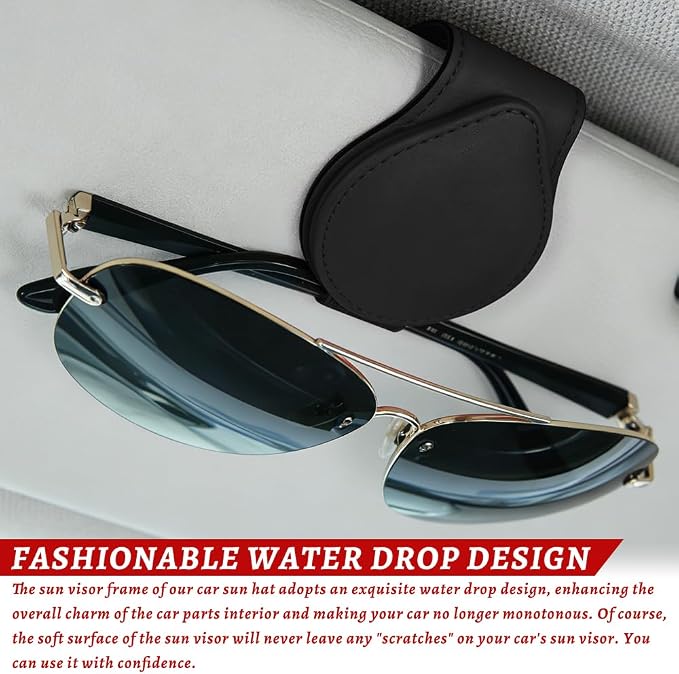 Sunglasses Holders for Car Visor, PU Leather Car Organizer, Magnetic Glasses Holder and Ticket Card Clip, Multi-Functional Auto Sun Visor Eyeglass Holder for Most Vehicles (Black)