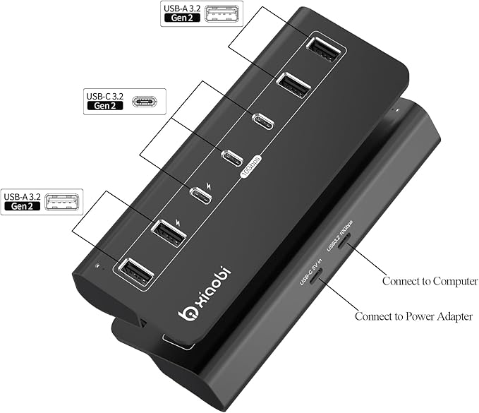 USB C Hub,USB Hub Powered with 5V 3A Power Adapter, 10Gbps USB Splitter with 4 USB-A and 3 USB-C Ports, 7-Port Type C Multiport Adapter for MacBook Air/Pro, iPhone 16/15, Laptop and More(Black)
