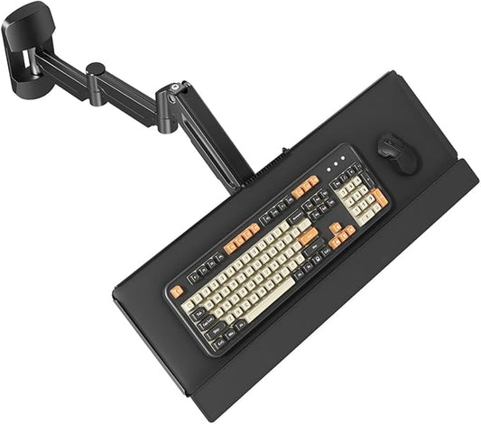 Extra Long Keyboard Wall Mount - 26 Inch Wall Mount Keyboard and Mouse Tray, Full Motion Typing Platform with Spring Arm, Holds up to 19.8 lbs, Black