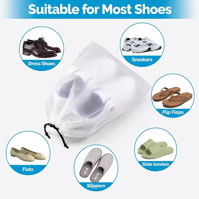6 Pack Transparent Shoe Bags for Travel, Large Clear Drawstring Shoe Organizer Bags for Men & Women, PE Waterproof Dustproof Portable Shoe Storage Pouch for Luggage, Backpack, Gym