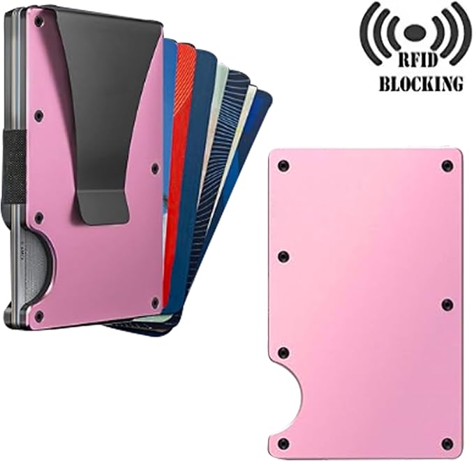 EDGE Metal Wallet for Men - Minimalist Slim Wallet - RFID Blocking Card Holder Money Clip, Smart Wallet - Aluminum Credit Card Holde Clip Pink