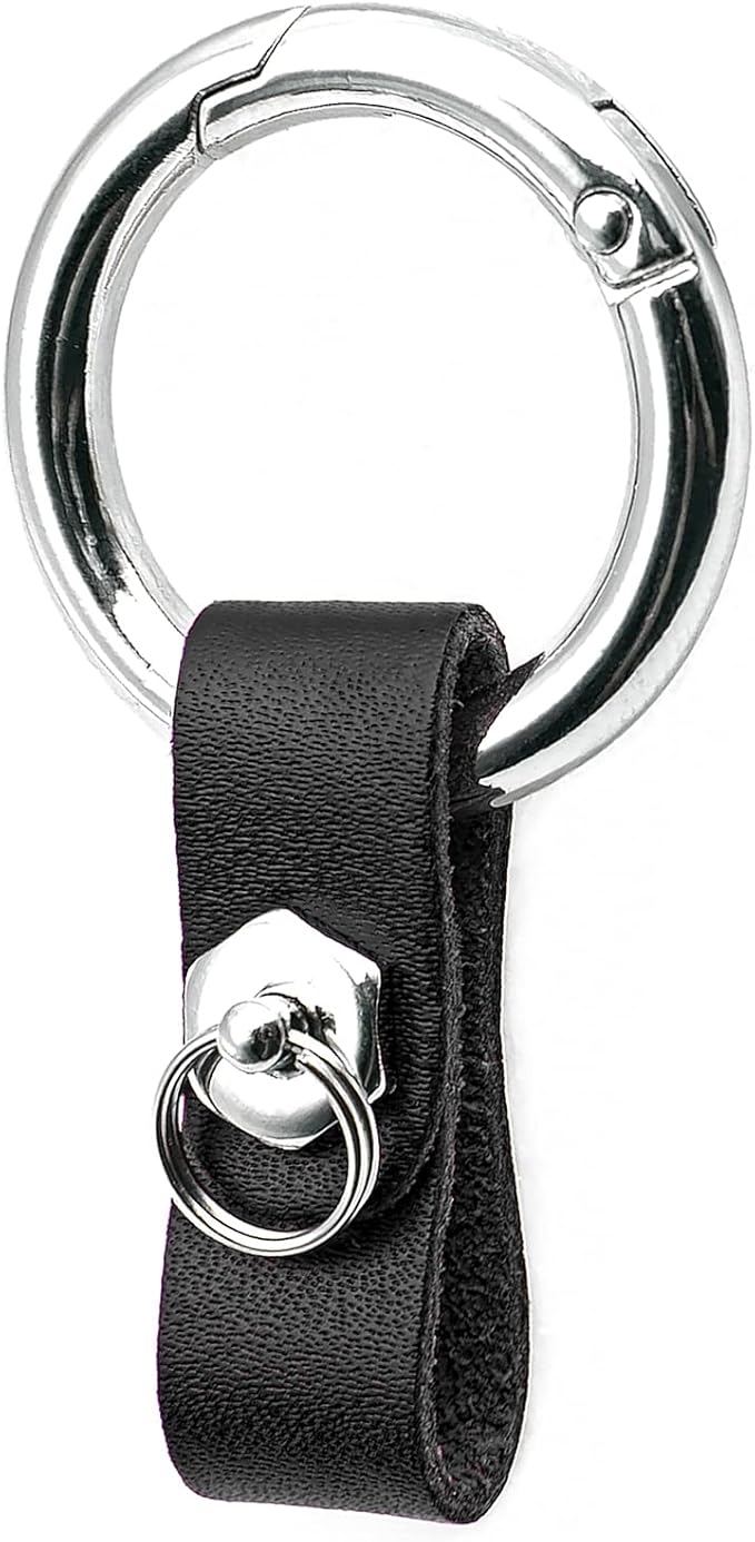 MECHCOS Key-Chain with Quick-Release Spring Clip Keyring - Leather and Metal Car Keychain for Men or Women, with Anti-Lost Ring, Black