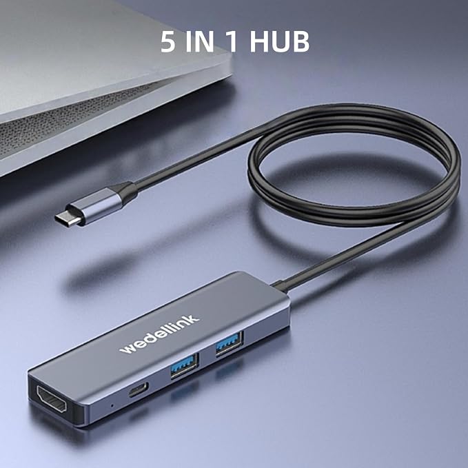 USB C Hub 5-in-1 Docking Station Portable HDMI 4K 30Hz with 100W PD Fast Charging, USB-C & USB-A 10Gbps, Travel-Friendly for Dell HP MacBook Air/Pro, iPad, Surface, Samsung Galaxy