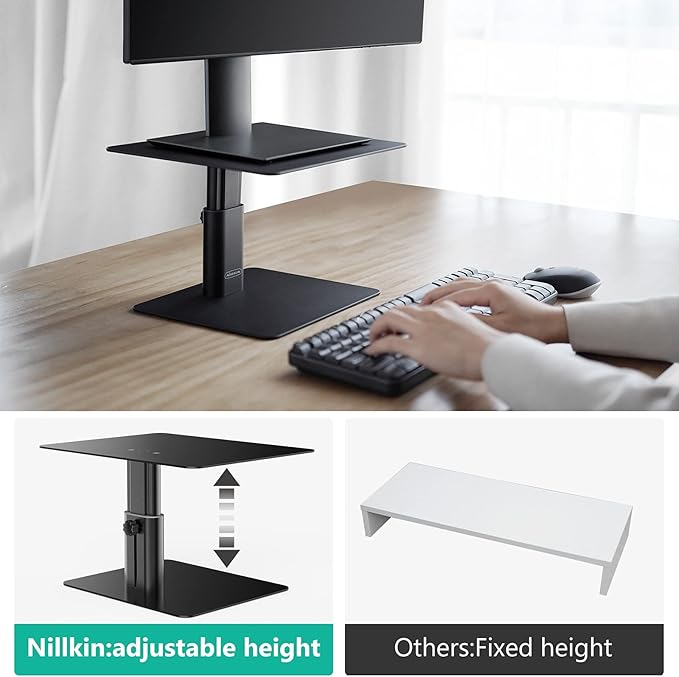 Nillkin Monitor Stand for Desk, Adjustable Height Computer Monitor Stand, Ergonomic Aluminum Computer Stand for Desktop Monitor, iMac, Studio Display XDR, Dell, HP, Lenovo, Other Screen Display, Black
