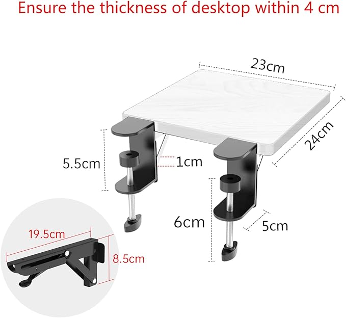 Ergonomics Desk Extender Tray, 9.5x9.1" Punch-Free Clamp on, Foldable Keyboard Drawer Tray, Table Mount Arm Wrist Rest Shelf, Computer Elbow Arm Support
