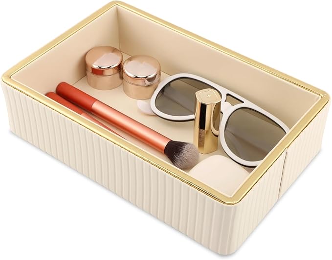 Desk Organizer Tray, Perfume Tray for Women Desk, PU Leather Valet Nightstand Organizer for Men Women, Decorative Vanity Holder for Bedroom
