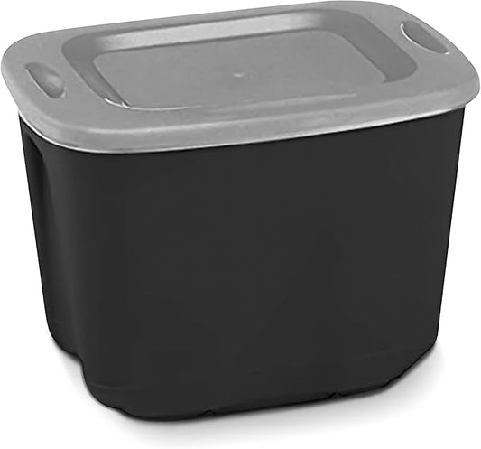 HOMZ Durable Molded Bin, Plastic Storage Container with Lid, 10 Gallon, Black/Silver - Stackable Organizer Totes and Boxes for Bedroom, Kitchen, and Garage Organization