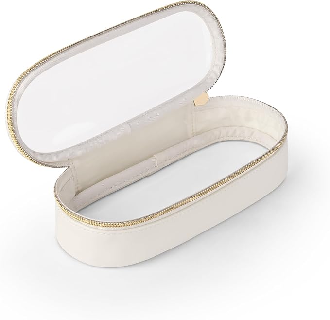 Soimeat Clear Travel Makeup Brush Holder, Leather Makeup Brush Toiletry Bag, Portable Cosmetic Brush Case, Transparent Waterproof Makeup Brush Storage Bag, White