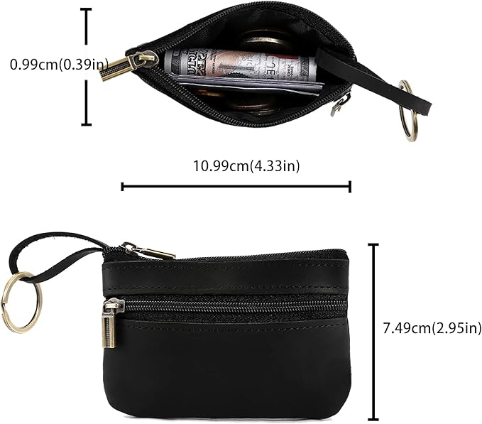 Coin Purse for Men,Coin Pouch with Zipper for Men Women,Genuine Leather Mini Coin Pocket Pouch Change Holder Mens Tray Purses Coin Purse Cash Change Wallet Key Holder Money Pouch