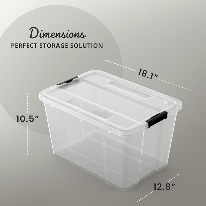 Lifetime Appliance Parts 6 PACK 34 Qt. Plastic Storage Bin Tote Organizing Container with Ultra Durable Lid & Secure Latching Buckles Stackable Extra Strength Clear w/Black Handle