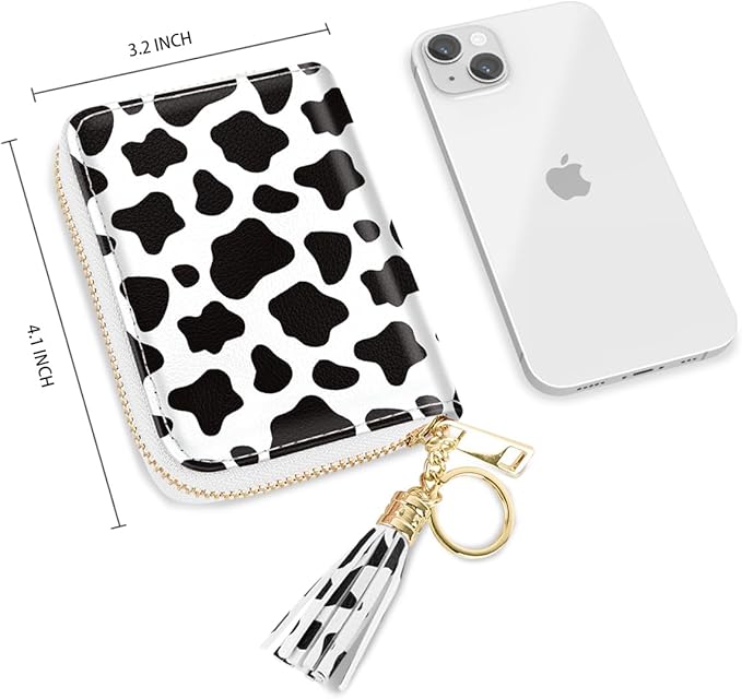 Coco Rossi Leather Credit Card Wallet for Women, RFID Blocking Zipper Cards Holder with Tassel, Cow