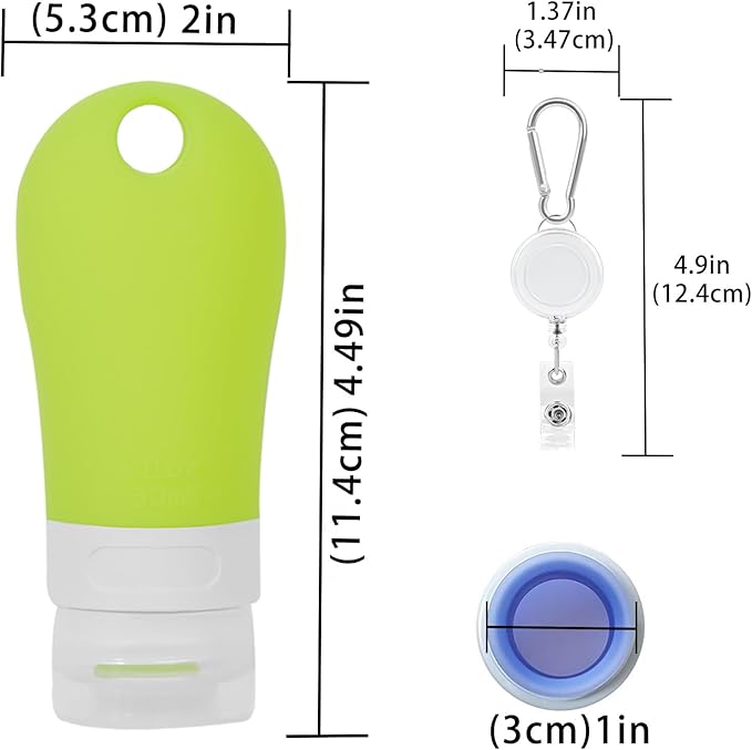 LUEXBOX 4 PACK Portable Travel Bottle Set, Leakproof Silicone Bottles with Stretchable Lanyard, Travel Sized Empty Liquid Bottles Container, Reusable, Squeezable and Refillable (Blue & Green)