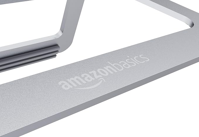 Amazon Basics Aluminum Portable Foldable Height Adjustable Laptop Stand for Devices up to 13", Silver