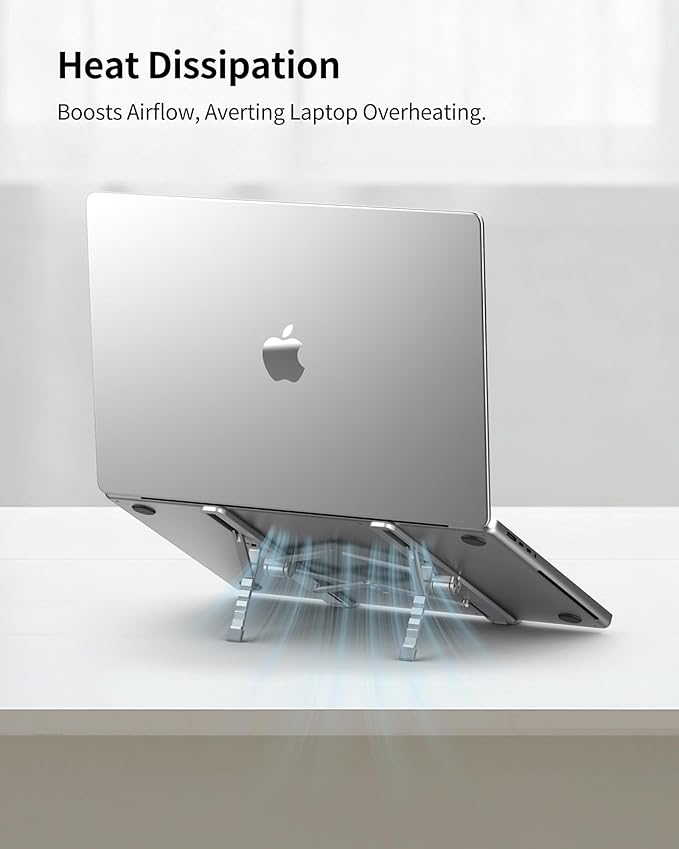SODI Ultra Compact Foldable Laptop Stand - Portable Laptop Holder for Desk & Travel Use, Adjustable, Ergonomic Aluminum Computer Holder for MacBook, Tablet 10-16" (Light Gray, Bi-Fold-Horizontal)