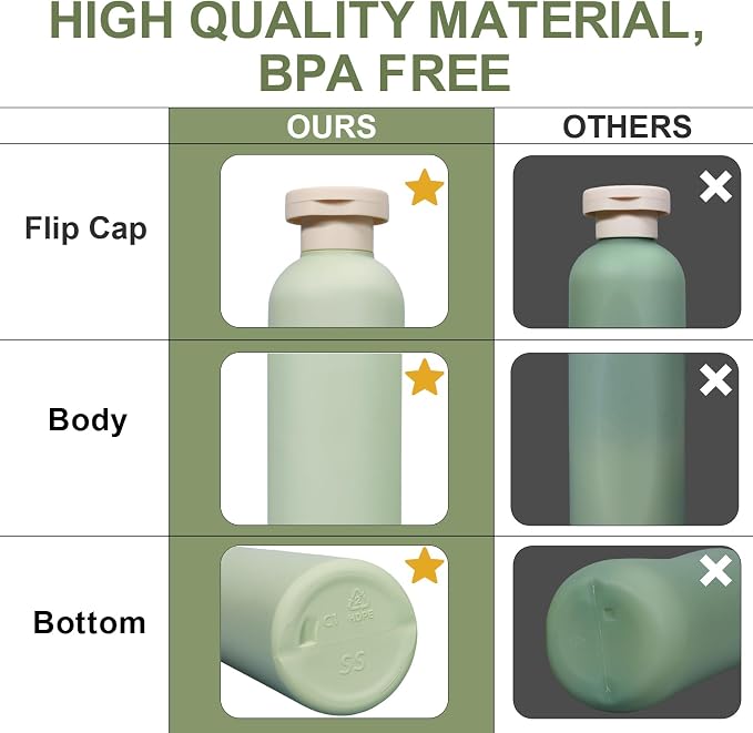 ASEVAT 10oz 4Pcs Green Plastic Refillable Travel Shampoo and Conditioner Bottles Plastic Refillable Travel Shampoo Bottles with Flip Cap Shampoo and Conditioner Dispenser