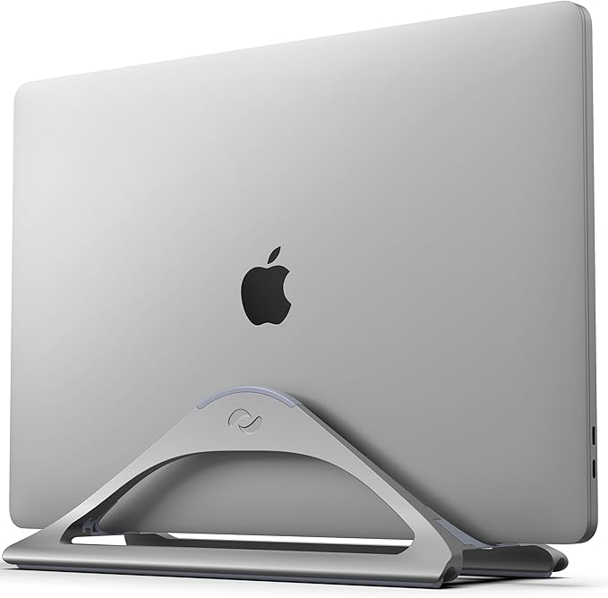 HumanCentric Vertical Laptop Stand for Desks in Space Grey, Upright Adjustable Holder to Dock Apple MacBook Stand, and Other Laptops to Organize Work & Home Office, Automatic Grip