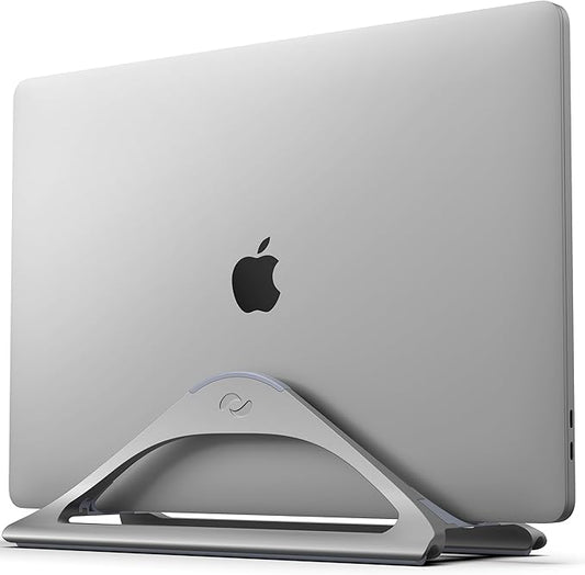 HumanCentric Vertical Laptop Stand for Desks in Space Grey, Upright Adjustable Holder to Dock Apple MacBook Stand, and Other Laptops to Organize Work & Home Office, Automatic Grip