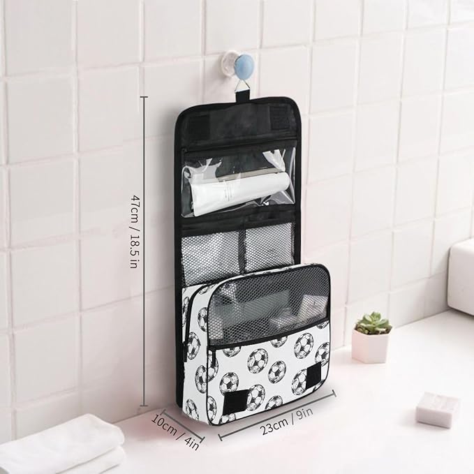 Hanging Travel Toiletry Bag Kit Boys Makeup Case Cosmetics Organizer for Men Women (Soccer Balls)