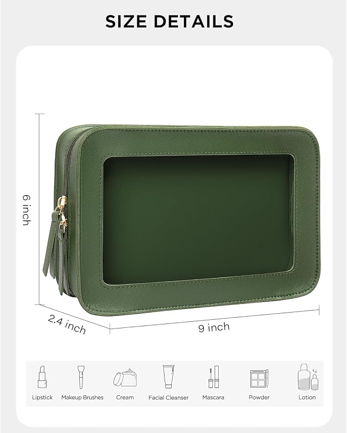 LETGO Clear Makeup Bags,TSA Approved Toiletry Bag with Zipper,Sunscreen Bag Clear Makeup Toiletry Pouch Beach Vacation Essentials for Women Teen Girls Gifts(Vintage Green)