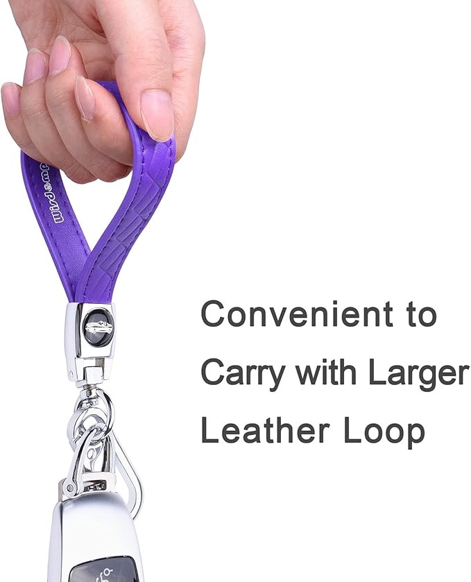 Wisdompro Microfiber Leather Car Keychain, Universal Key Fob Keychain Leather Key Chain Holder with 3 Keyrings and 1 Screwdriver for Men and Women - Purple