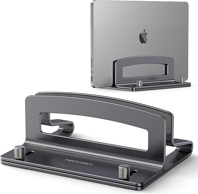TECKNET Vertical Laptop Stand, Adjustable Aluminum Laptop Stand (Fits Up to 17.3"), Space-Saving Vertical Stand with Non-Slip & Scratch-Resistant Silicone, Compatible with MacBook Pro/Air, Dell, HP