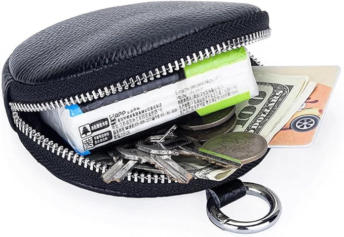1 Pcs Leather Zipper Coin Purse Wallet With Keychain, Coin Organizer, Change Holder,Card Case, Mini Leather Zipper Storage Bag for Men & Women