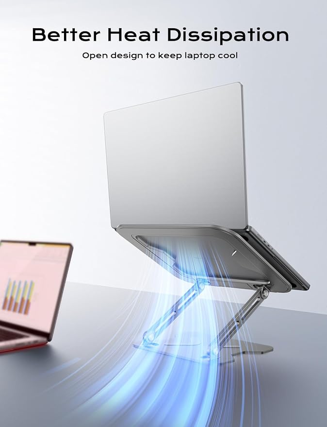 Adjustable Laptop Stand for Desk, Portable Laptop Riser Holder Foldable, Metal Ergonomic Computer Notebook Stand Holder for MacBook Air Pro, Dell, HP 10-16'' White