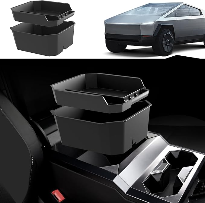 Double Layer Center Console Organizer for Tesla Cybertruck 2025 2026 2024, ABS Console Tray Insert storage box for Cybertruck Accessories(2PCS)