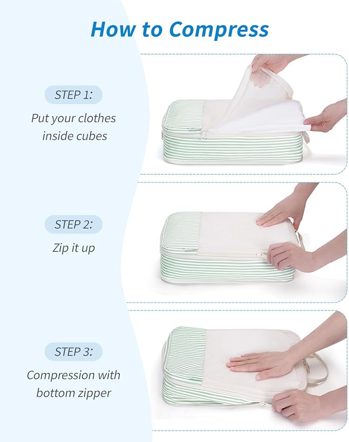 Narwey 6 Set/5 Set Compression Packing Cubes for Travel Kids Women Carry on, Packing Organizers Bag for Backpack Luggage Suitcase Duffle Bags