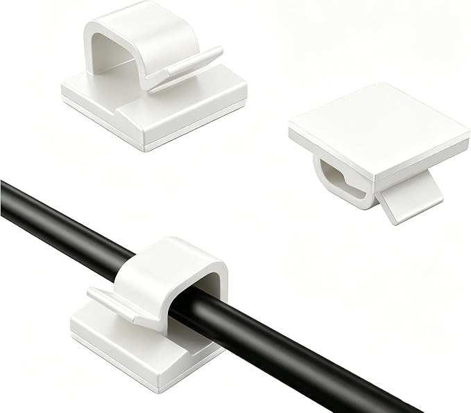 10 Pack Adhesive Cable Clips for Cord Management, Small Wire Holders for Desk Wall Car, Strong Sticky Cable Organizer for Phone Charger, USB, TV, Ethernet & More (10, White)