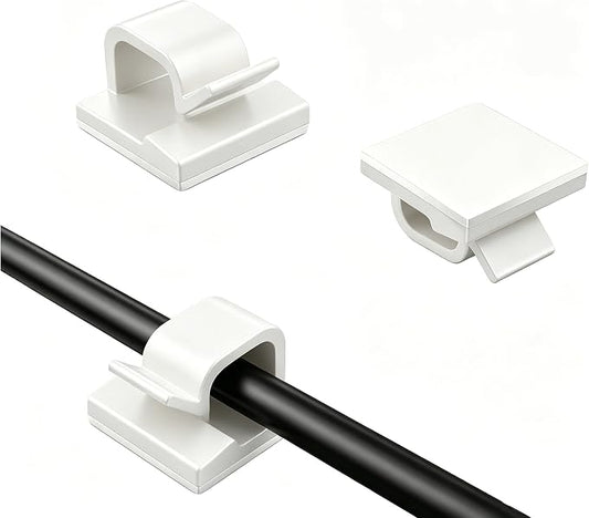 10 Pack Adhesive Cable Clips for Cord Management, Small Wire Holders for Desk Wall Car, Strong Sticky Cable Organizer for Phone Charger, USB, TV, Ethernet & More (10, White)