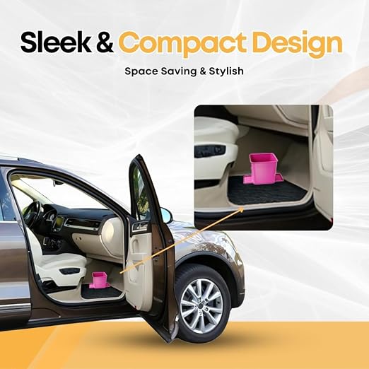 Car Trash Can with Stability Wings – Leakproof Portable Garbage Bin for Fabric & Rubber Mats – Compact Durable Plastic Auto Organizer for Cars, SUVs, Trucks (Pink, Small)