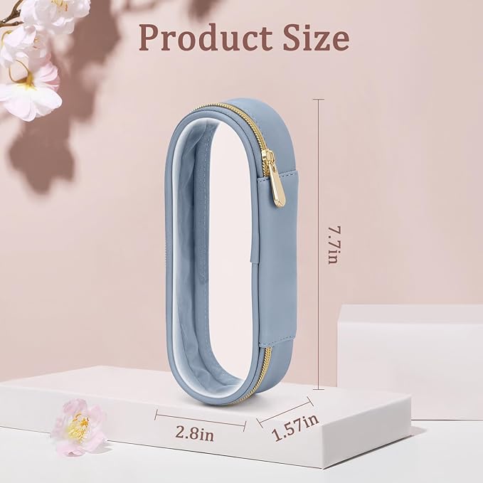 Soimeat Clear Travel Makeup Brush Holder, Leather Makeup Brush Toiletry Bag, Portable Cosmetic Brush Case, Transparent Waterproof Makeup Brush Storage Bag, Blue
