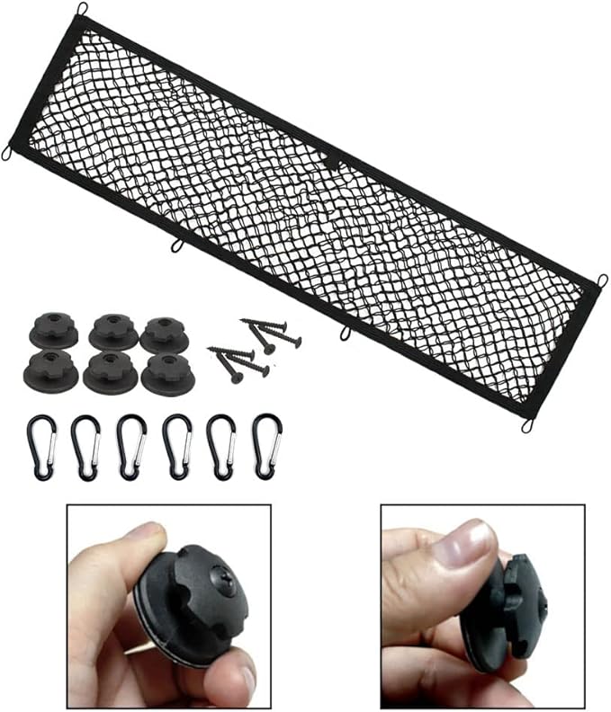 [2 PACK] JAVOedge Extra Large Cargo Net for Car, SUV, Truck, RV, Boat – Elastic Storage Mesh Organizer with Built‑In Hooks, 12 Screws & 12 Carabiners – Heavy‑Duty Trunk Cargo Net & Vehicle Storage Bag