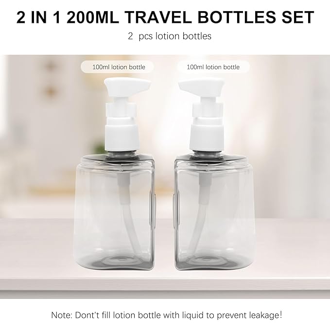 Skycase Travel Bottles - Leak Proof Refillable Tsa Approved Travel Size Toiletries, 2 in 1 Liquid Bottles Containers with Labels and Funnel Airplane Accessories Kits for Lotion Liquid (Green)