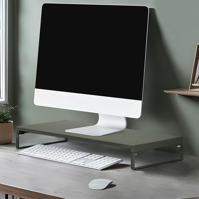 Lihit Lab AJA7332-122 Computer Stand, Monitor Stand, Desktop Stand, Width 23.2 x Depth 9.8 x Height 3.1 inches (59 x 25 x 8 cm), Low, Load Capacity: 33.1 lbs (15 kg), Matte Olive