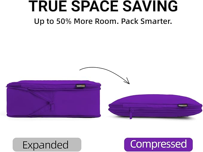 4 Piece Compression Packing Cubes for 3–7 Day Travel, Space Saving Travel Organizers with Breathable Mesh, Double-Zipper Packing Cubes for Carry-On & Suitcases (Lavender)
