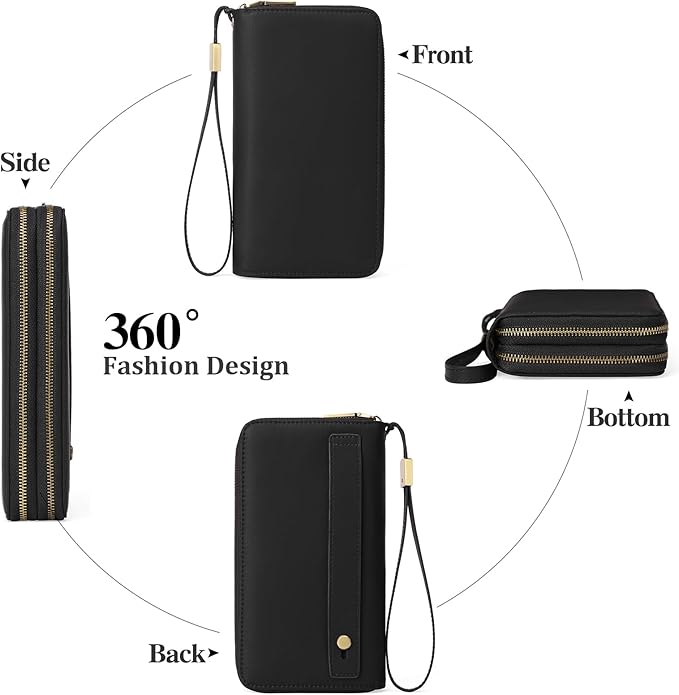 GAEKEAO Wallet for Women Clutch RFID Blocking Wristlet Leather Purse Large Capacity Credit Card Holder with Grip Hand Strap