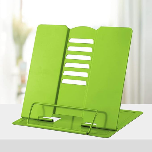 Honagu Metal Desk Book Holder, Hands Free Adjustable Cookbook & Document Holder, Portable Bookstand for Music Books, Textbooks, Recipes, Tablets & iPads (Green)
