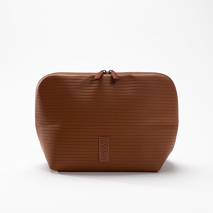 THE VERTI-Vertical Waterproof Makeup & Toiletry Bag | 23-Pocket Organizer with Upright, Fold-Down Design for Skincare, Toiletries & Essentials (Mahogany, Medium)