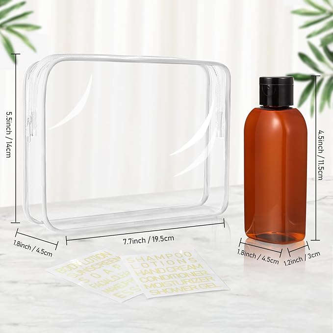 5 Pack Travel Bottles for Toiletries, 3.4oz TSA Approved Travel Size Containers, Leak Proof Refillable Travel Accessories for Shampoo Conditioner, Plastic Travel Bottles with Toiletry Bag and Label.