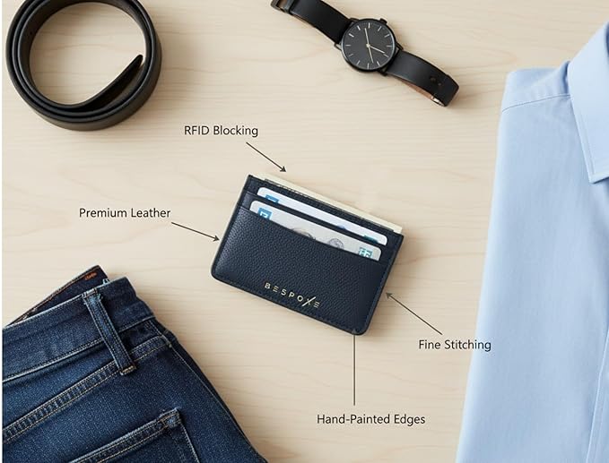 Slim Minimalist Front Pocket RFID Blocking Leather Wallets for Men and Women - Black