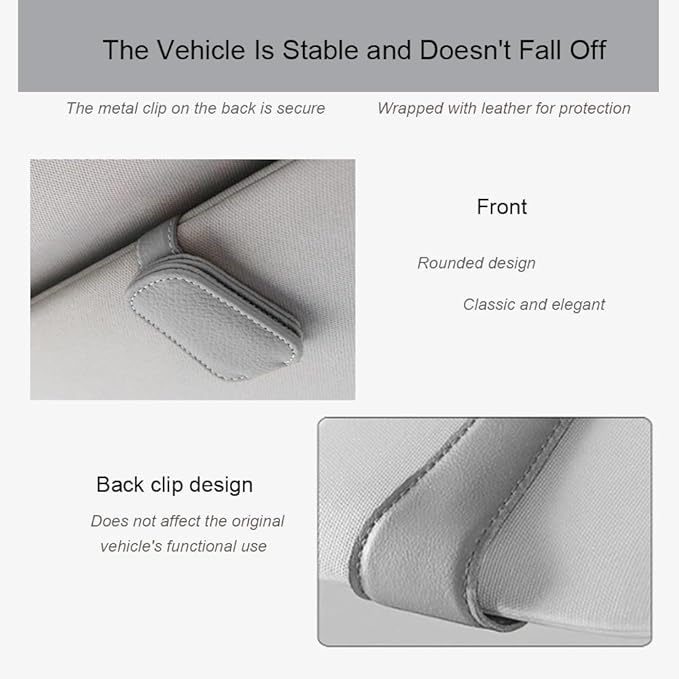 Sunglass Holder for Car Clip for Car Visor Upgrade Magnetic Leather Visor Sunglasses Clip Ticket Holder，2 Packs(Grey 2PCS)