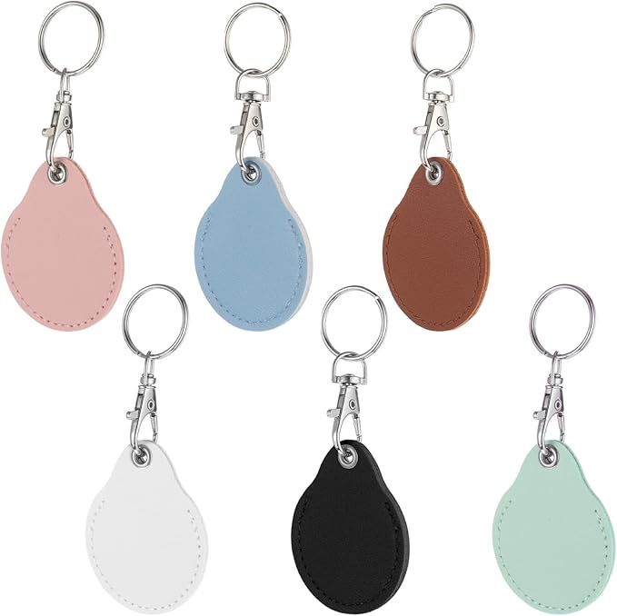 6 Pack Fob Holder Keychain, Leather Key Fob Holder Access Card Keys Chains Rfid Protector with Keys Carabiner for RFID Keyfob Token Tag Door Entry Access Control