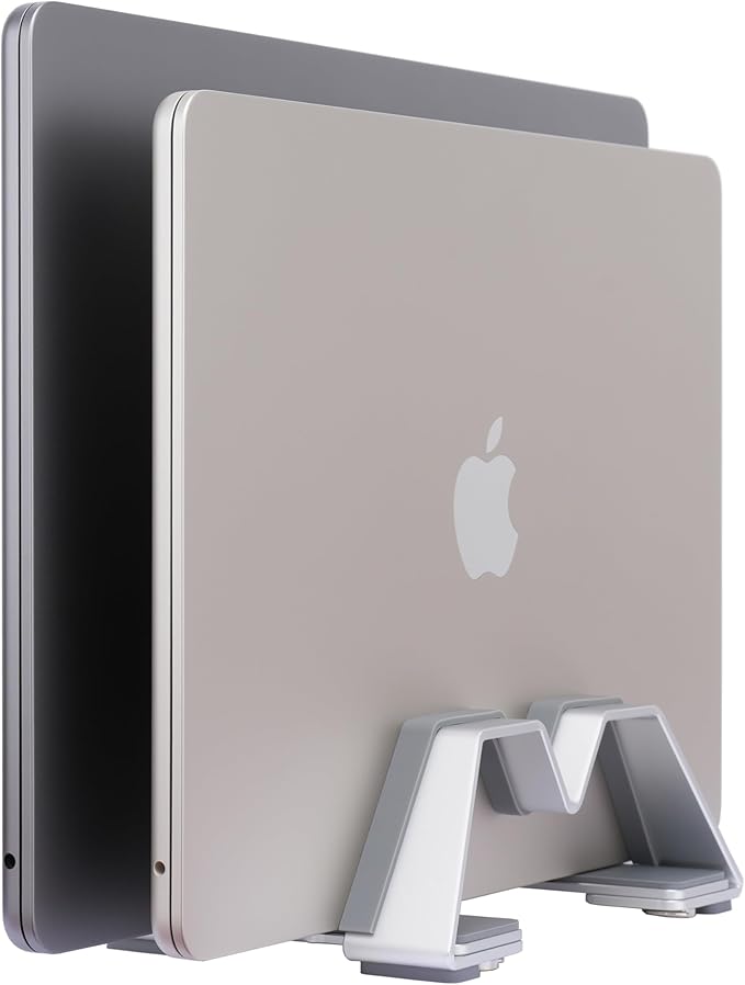 Adjustable Dual Vertical Laptop Stand - Supports 2 Devices Holder, Fit for All Laptops(10-30mm Thickness) - Fashion Design, Adjustable Width, Anti-Slip & Scratch-Resistant, Patented Design