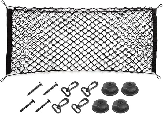 Osilly Car Rear Cargo Net, Double-Layer Adjustable Stretchable Elastic Storage Organizer Net, Trunk Cargo Storage Mesh Net with Hooks, Car Interior Accessories Fit for Vehicle, Trucks, SUV (Large)