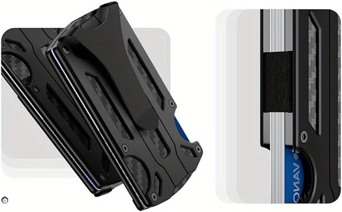 CCidea Mens Card Holder with Money Clip, Christmas Gifts for Men, Slim Minimalist Wallet for Men, Anti-scratch Carbon Fiber Wallet with RFID Blocking- Holds up to 12 Cards and 8 Bills (Blue)