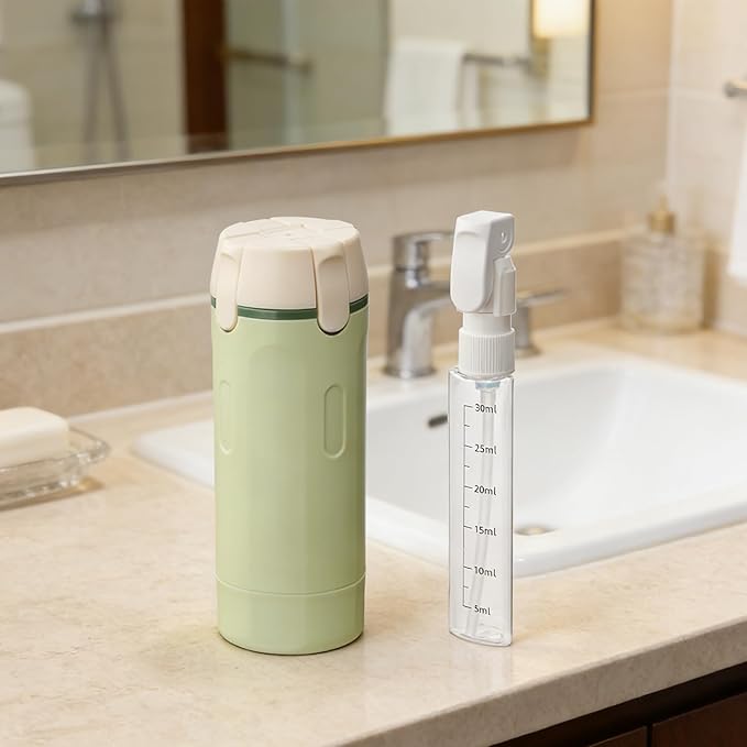 4 in 1 Travel Dispenser, 4 Pack 30ML Travel Bottles with Stickers for Toiletries, Leak Proof Travel Size Containers, Portable for Shampoo Lotion Conditioner Cream Green