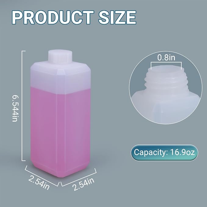 16oz/500ml Leak Proof Plastic Bottles with Caps for Liquids Sample, Reusable Small Bottles Containers for Travel, Camping and Hiking (Translucent, 6 Pcs)